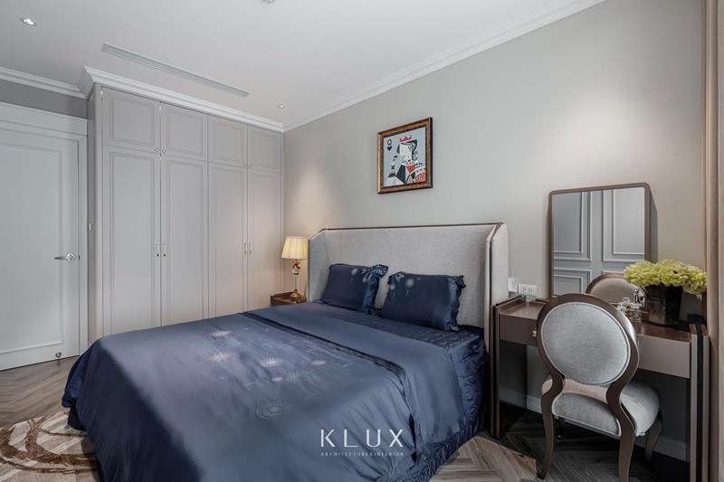 Sự kết hợp hài hòa giữa nội thất và màu sắc cho không gian phòng ngủ căn hộ 70m2