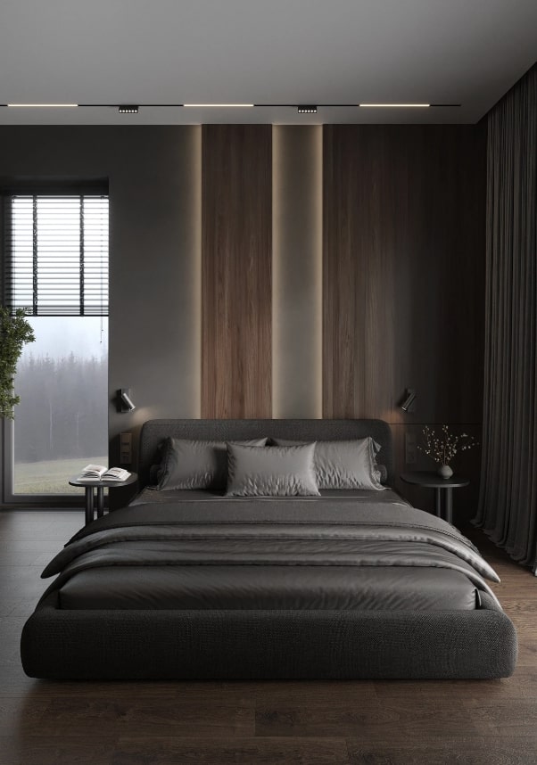 Không gian phòng ngủ sử dụng gam màu đen cá tính làm chủ đạo Không gian phòng ngủ sử dụng gam màu đen cá tính làm chủ đạo