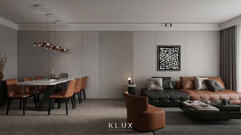 Các khu vực trong không gian phòng khách liên thông với nhau nhưng vẫn đảm bảo được phân tách rõ ràng