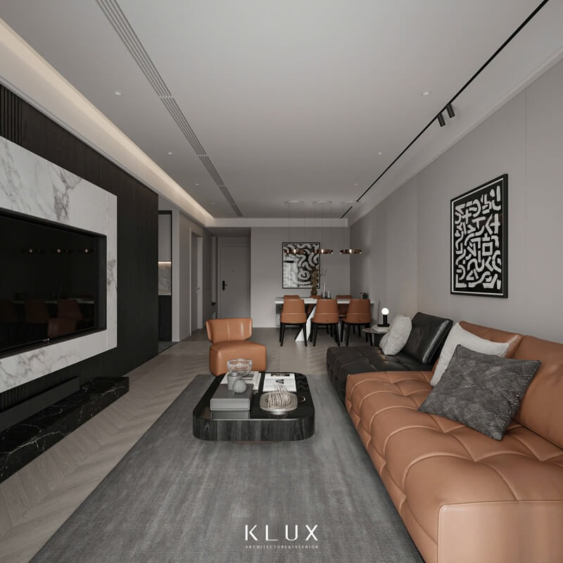 Thiết kế nội thất phòng khách căn hộ 130m2 phong cách hiện đại 