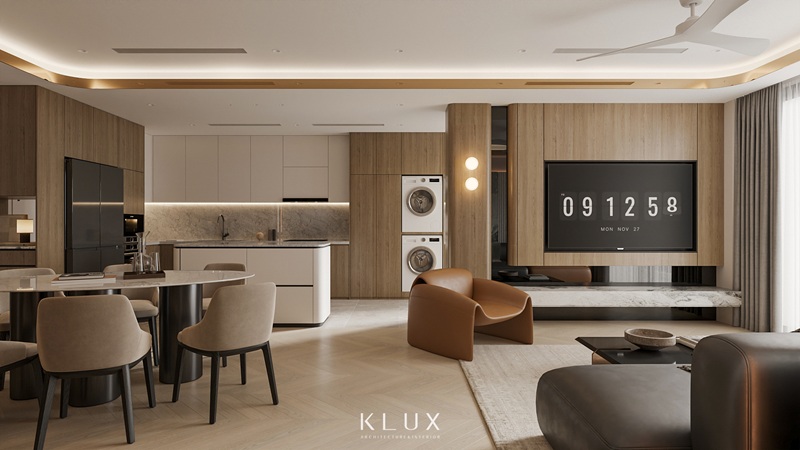 Thiết kế căn hộ chung cư 100m2 2 phòng ngủ hiện đại 