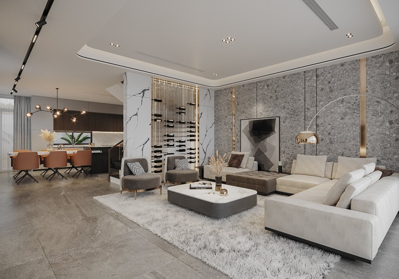 Không gian phòng khách rộng rãi tối ưu ánh sáng tự nhiên 