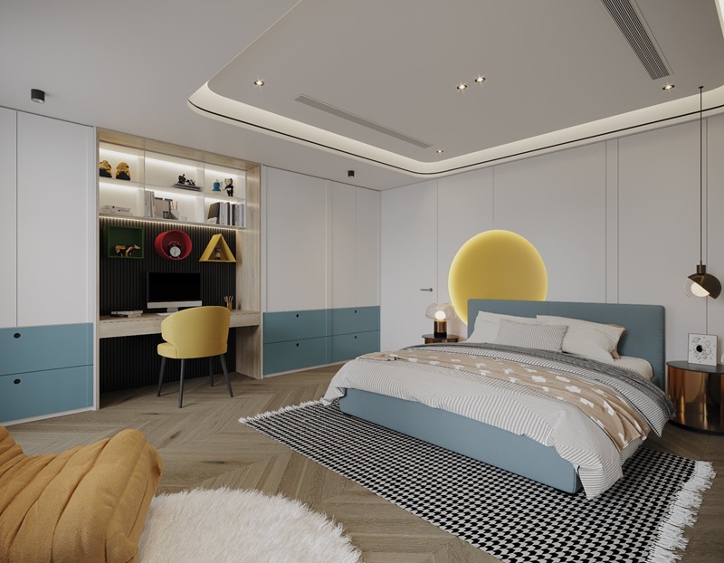 Phòng ngủ bé trai với các gam màu sắc đa dạng, sinh động 