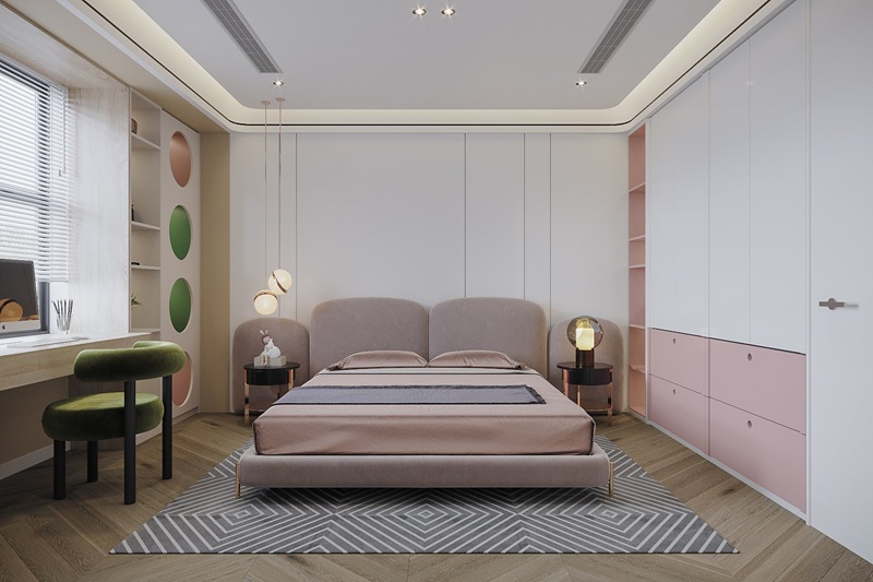 Phòng ngủ cho bé gái dễ thương với gam màu hồng dễ thương, nhẹ nhàng 