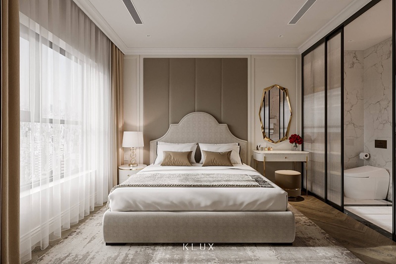 Không gian phòng ngủ master tràn ngập ánh sáng tự nhiên 