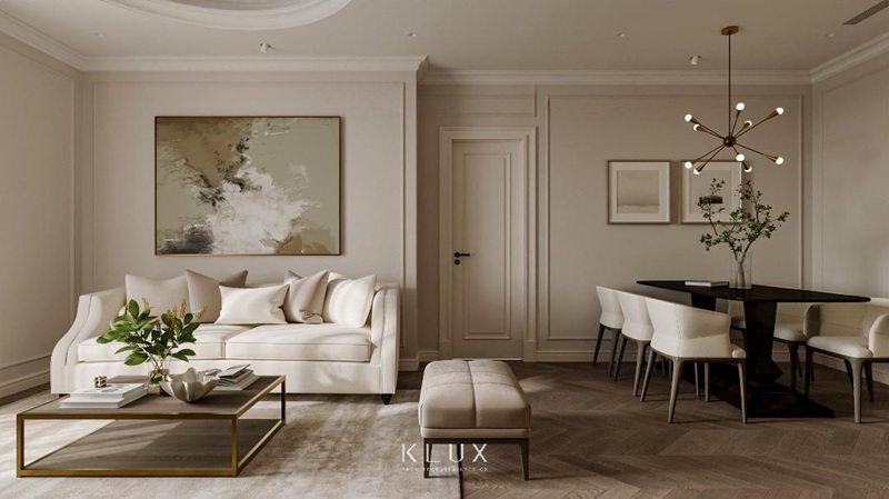 Không gian sử dụng gam màu trắng be làm chủ đạo tăng thêm vẻ sang trọng, nhã nhặn