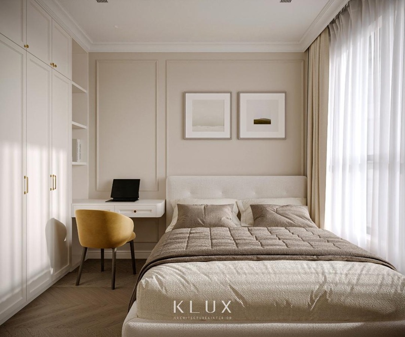 Phòng ngủ nhỏ với những đường nét tinh giản, không quá cầu kỳ 