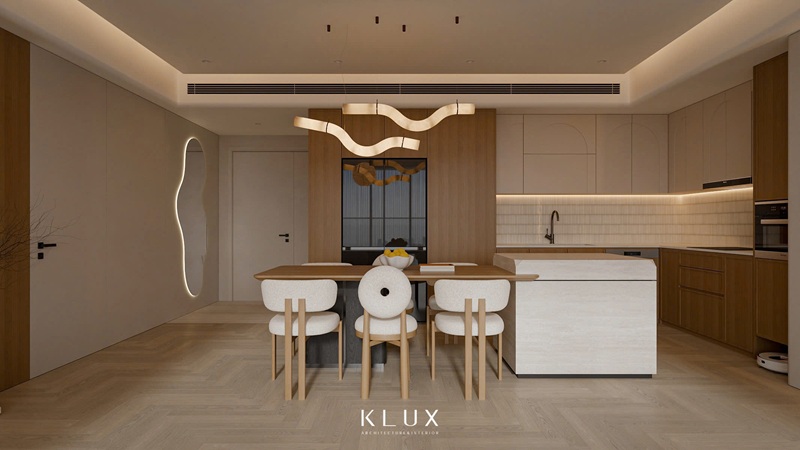 Không gian bếp hiện đại, tối giản với gam màu vàng ấm cúng