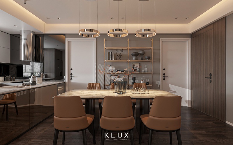 Ánh sáng được bố trí phù hợp với không gian phòng bếp 