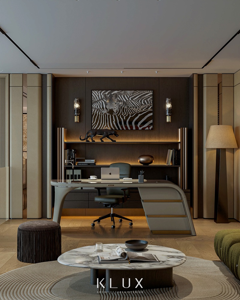 Không gian phòng làm việc mang đậm phong cách cá tính mạnh mẽ của gia chủ 