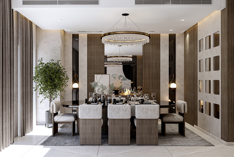 Thiết kế nội thất nhà biệt thự với hệ đèn trùm sang trọng, đẳng cấp