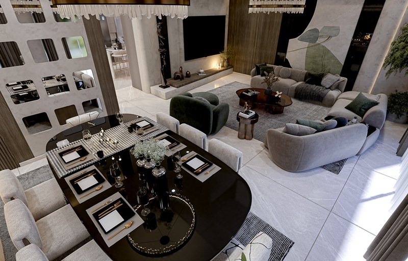 Thiết kế không gian mở tạo kết nối liên thông liền mạch với nhau, ánh sáng giúp tôn lên vẻ đẹp vật liệu cao cấp 