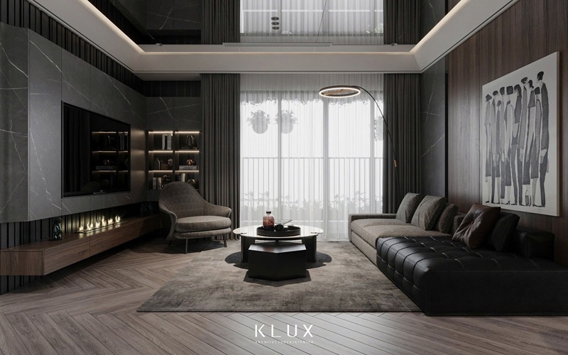 Thiết kế nội thất chung cư 90m2 với gam màu tối chủ đạo