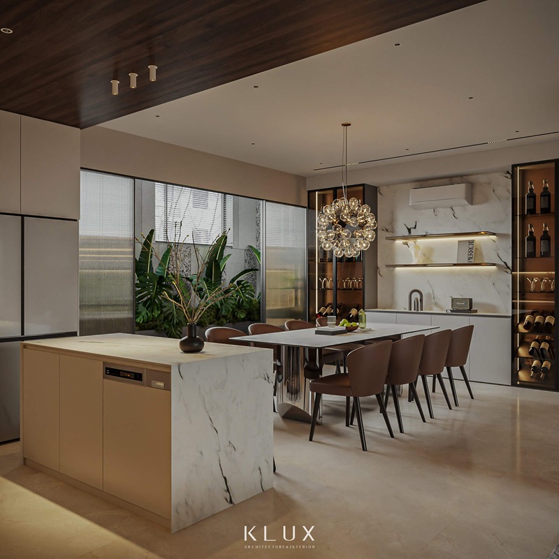Khu vực bếp tiện nghi trong thiết kế nội thất nhà phố hiện đại Khu vực bếp tiện nghi trong thiết kế nội thất nhà phố hiện đại