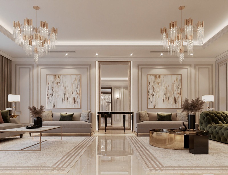 Thiết kế nội thất tân cổ điển chú trọng vào các đường phào chỉ thanh lịch, quý phái 