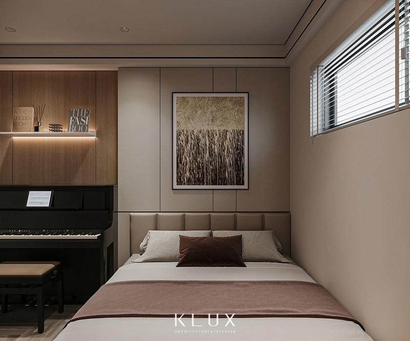 Thiết kế phòng ngủ con với gam màu trung tính đơn giản