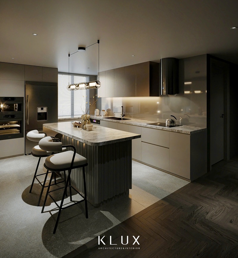 Thiết kế không gian phòng bếp với hệ bàn đảo tiện lợi