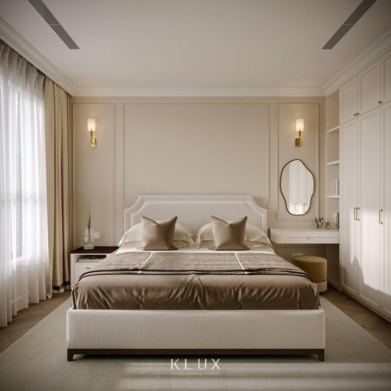 Phong cách thiết kế tân cổ điển với gam màu kem chủ đạo