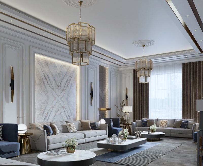 Phòng khách biệt thự tân cổ điển sang trọng