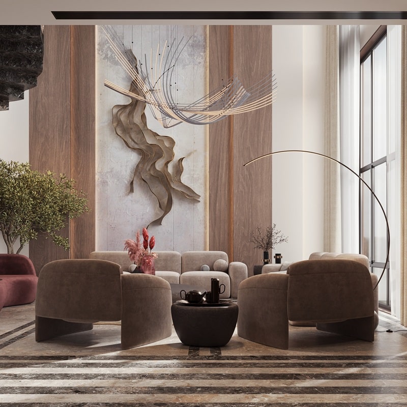 Thiết kế phòng khách 30m2 phong cách Luxury