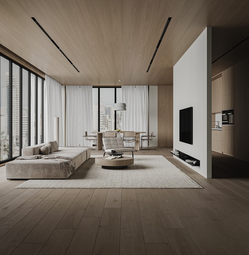 Thiết kế phòng khách 30m2 tối giản nhưng vẫn mang ấn tượng đặc trưng