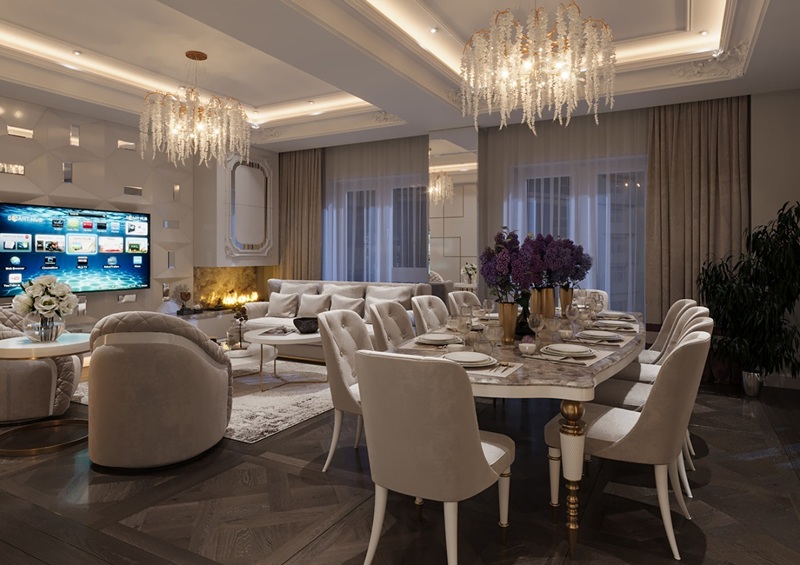 Thiết kế nội thất căn hộ 150m2 với các đường nét tinh tế, sang trọng 