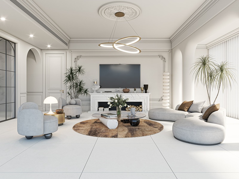 Thiết kế nội thất căn hộ 150m2 gam màu sáng sang trọng ấn tượng 