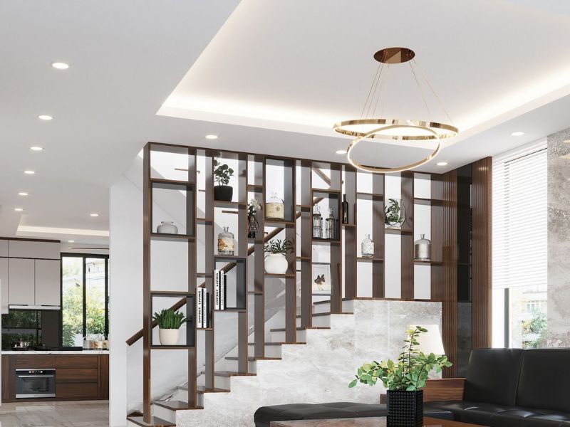 Vách ngăn giúp phân tách cầu thang với trung tâm ngôi nhà Vách ngăn giúp phân tách cầu thang với trung tâm ngôi nhà