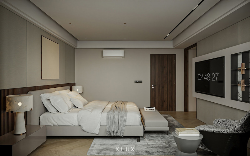 Giường tránh hướng cửa ra vào, lối đi quanh giường thoáng đãng Giường tránh hướng cửa ra vào, lối đi quanh giường thoáng đãng