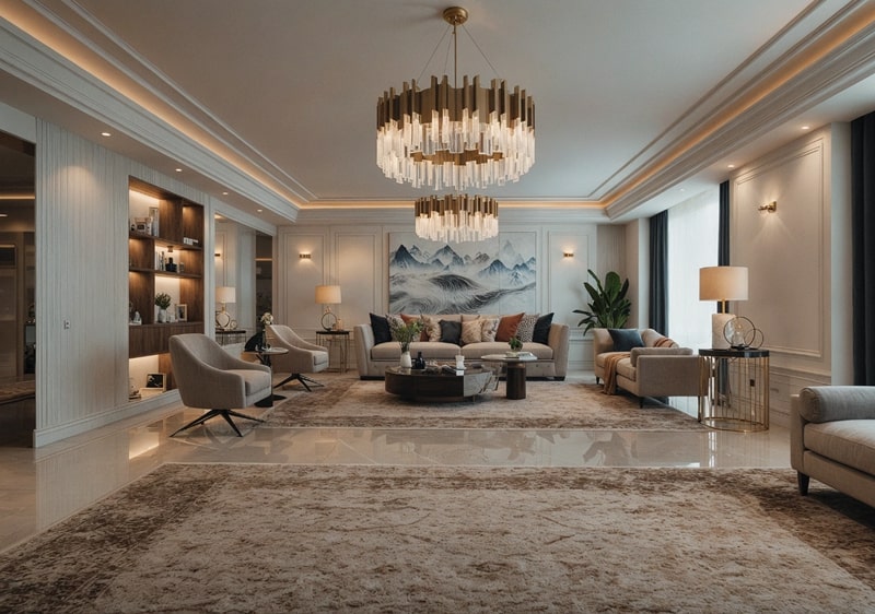 Phòng khách Luxury kết hợp hệ đèn chùm lộng lẫy