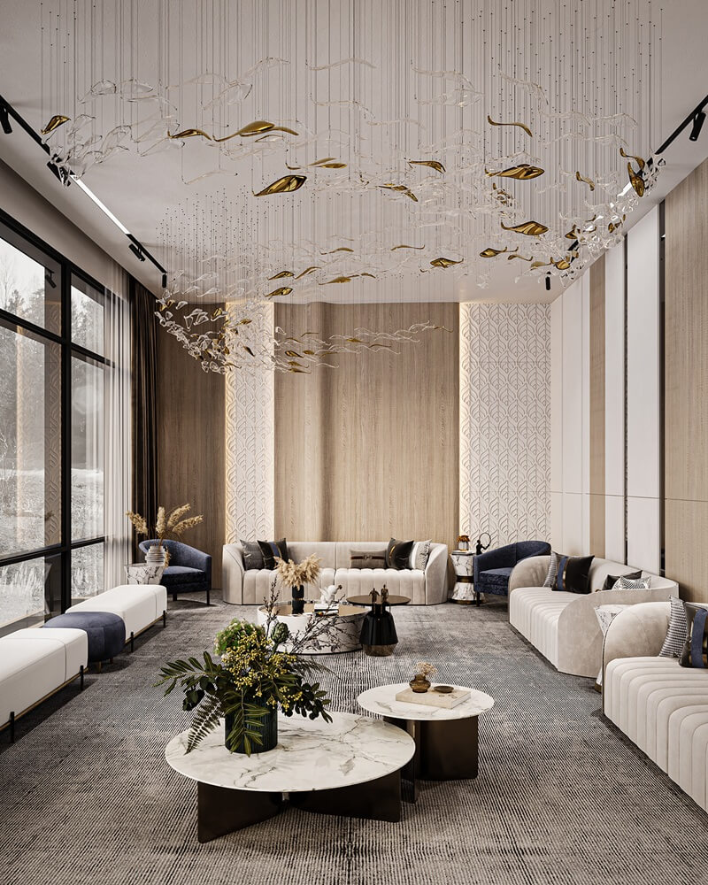 Thiết kế nội thất phòng khách Luxury ưu tiên vật liệu cao cấp