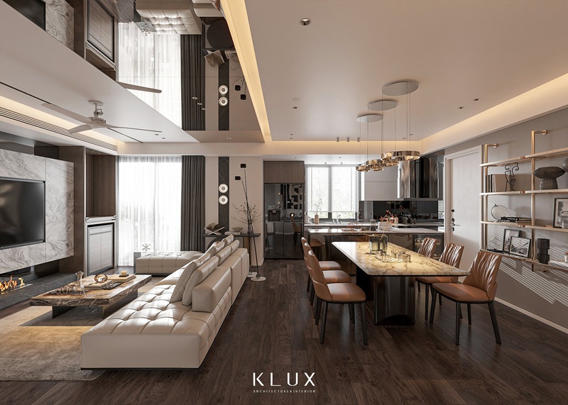 Thiết kế nội thất căn hộ 130m2 với hệ trần gương sang trọng