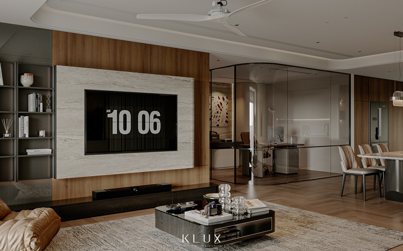 Phòng làm việc sử dụng tấm vách kính cong mềm mại 