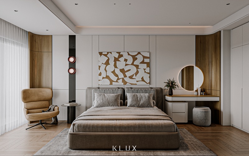 Thiết kế nội thất chung cư 130m2 với phòng ngủ master hiện đại 