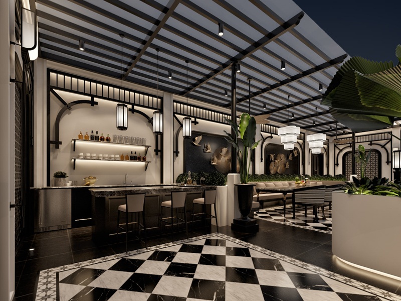 Thiết kế nội thất biệt thự Indochine sử dụng các họa tiết quen thuộc với người Á Đông 