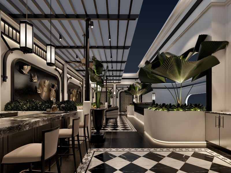 Biệt thự theo phong cách Indochine nổi bật với những họa tiết, hình khối mang đậm nét Á Đông 