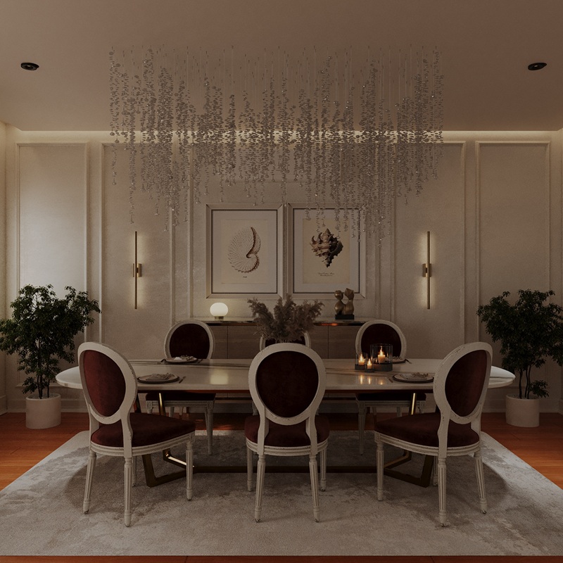 Hệ đèn chùm trang trí ấn tượng kết hợp cùng vật liệu nội thất cao cấp 