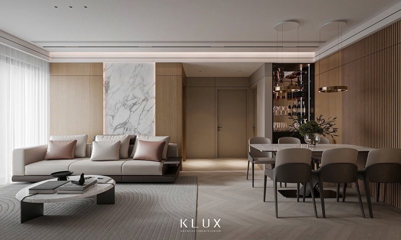 Tổng thể bố cục không gian ưu tiên sự gọn gàng, cân đối và liền mạch 