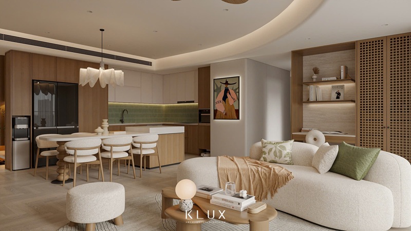 Phòng khách bếp được liên thông với nhau tạo sự kết nối thuận tiện hơn cho không gian 