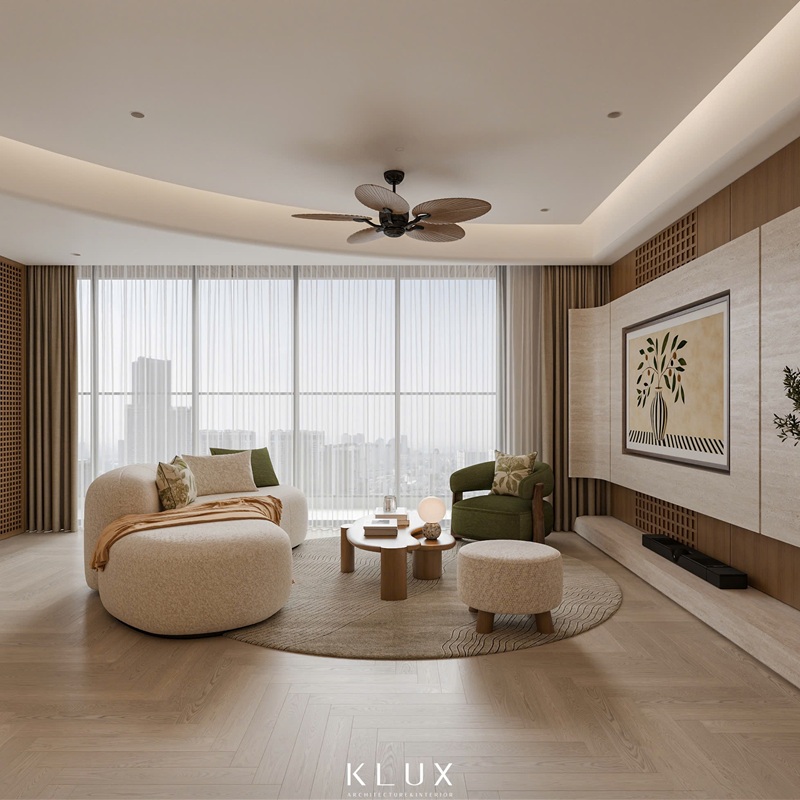 Không gian phòng khách tràn ngập ánh sáng tự nhiên 